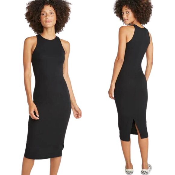 Marine Layer Lexi Daytime Midi Dress in Black Rib Women's Large Bodycon LBD NWT - Picture 1 of 16